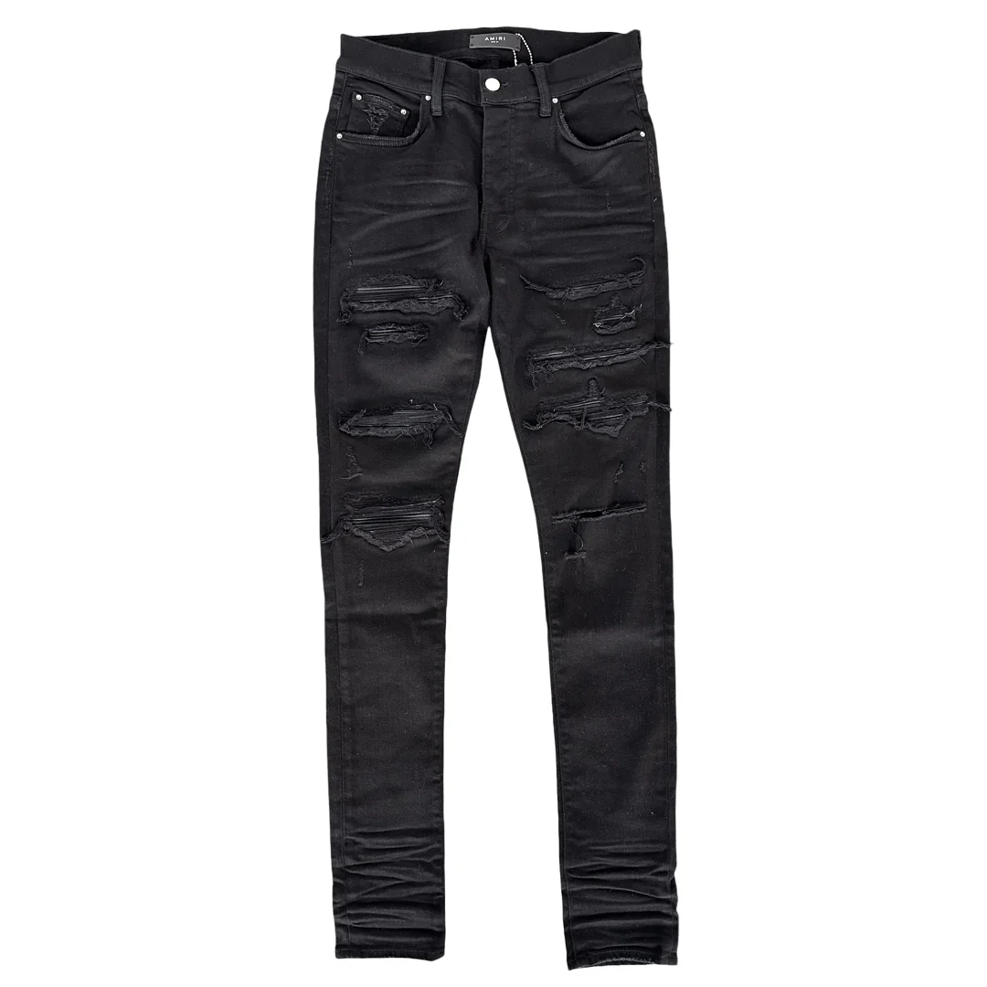 Amiri Black Leather Patch Thrasher Jeans