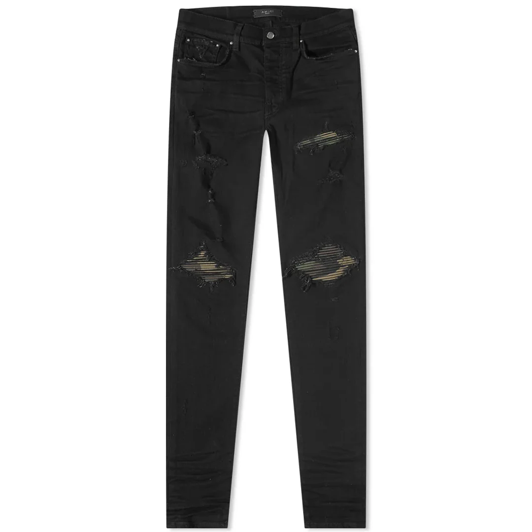 Amiri MX1 Leather Camo Jeans Aged Black