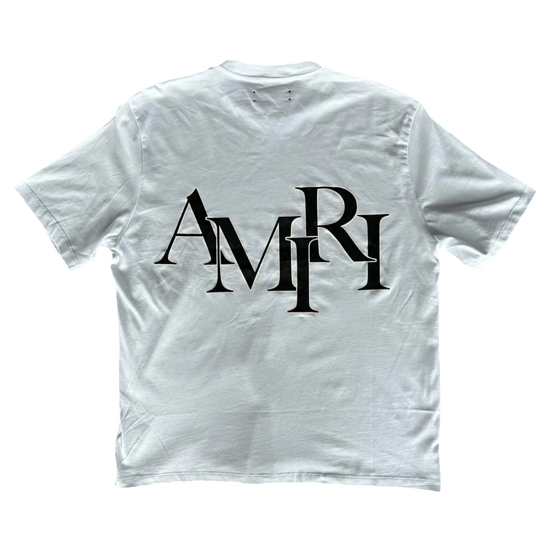 Amiri Staggered Logo T-Shirt White - Image 2