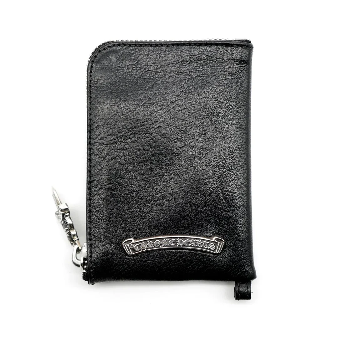 Chrome Hearts Black Leather Cross Patch Silver Scroll Zipper Wallet - Image 2