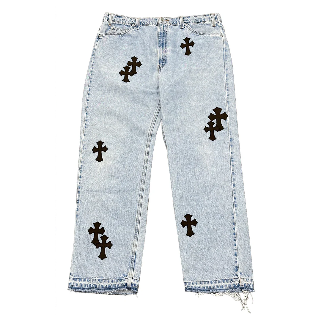 Chrome Hearts Black Patch Blue Denim Jeans
