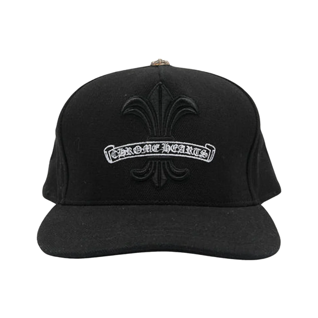 Chrome Hearts Black Scroll Fleur Logo Snapback Hat