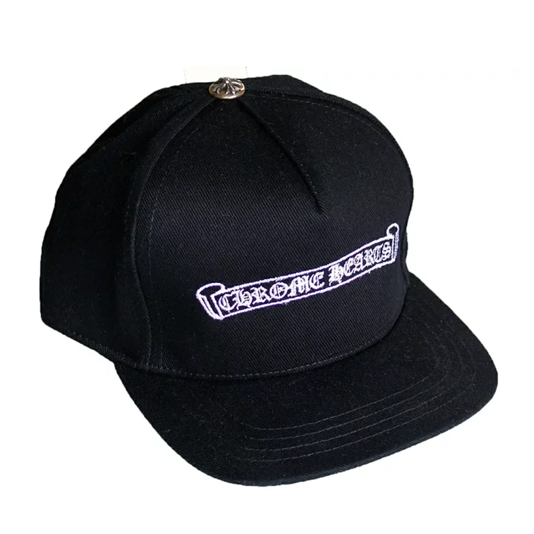 Chrome Hearts Black Scroll Logo Snapback Hat