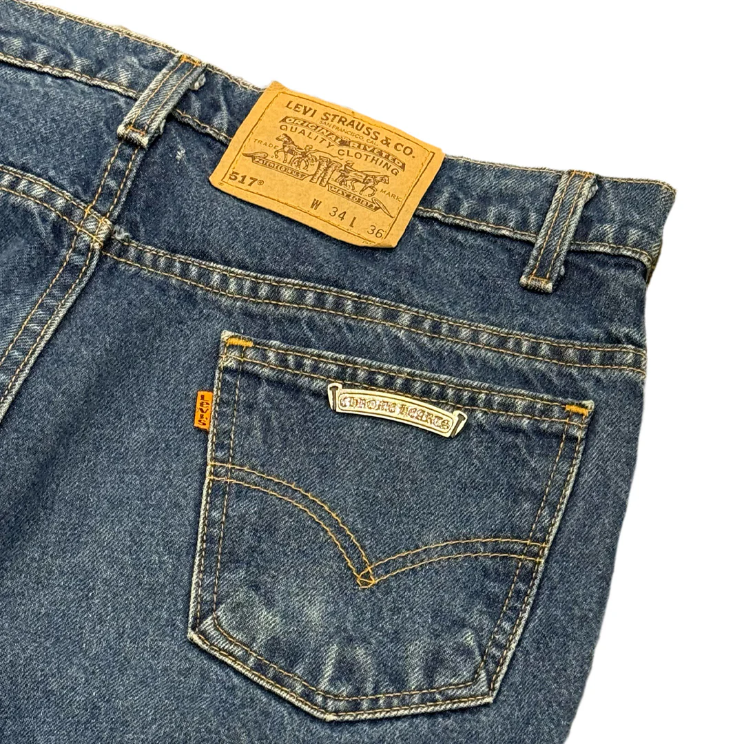 Chrome Hearts Blue Denim Black Cross Patch Jeans - Image 4