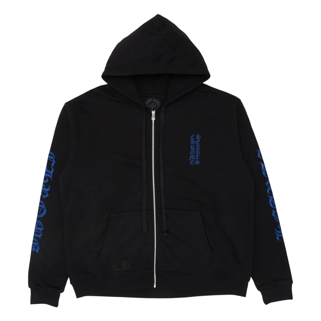 Chrome Hearts Vertical Logo Zip Up Thermal Hoodie Black Blue