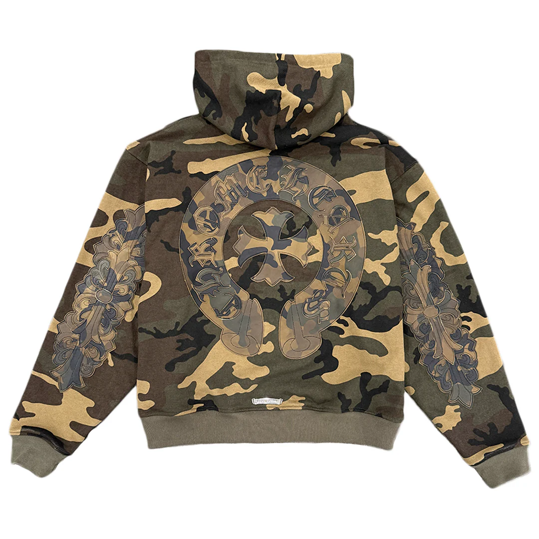 Chrome Hearts Camo Leather Patch Zip Up Hoodie