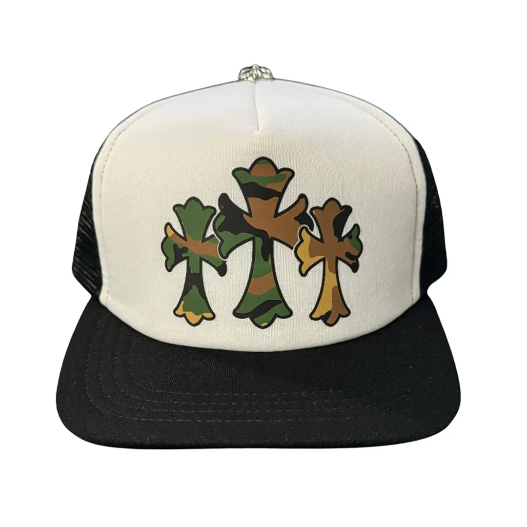 Chrome Hearts Camo Triple Cross Trucker Hat Black/White