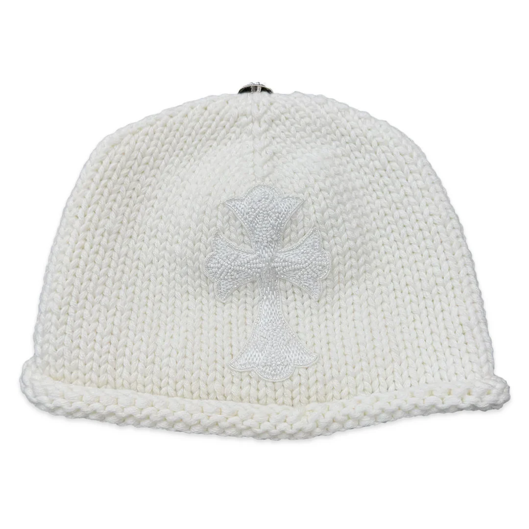 Chrome Hearts Cashmere Beaded Cross Beanie White