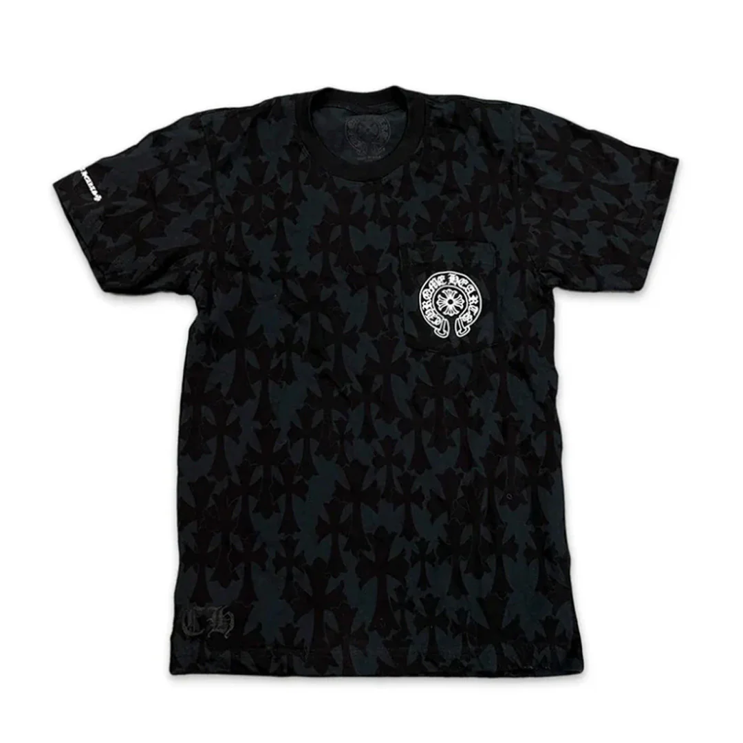 Chrome Hearts Cemetery Cross All Over Print Logo T-Shirt Black