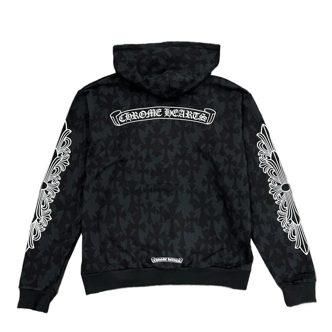 Chrome Hearts Cemetery Cross All Over Print Logo Zip Up Hoodie - Image 2