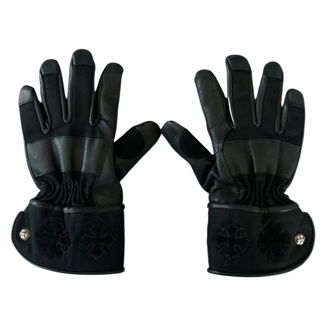 Chrome Hearts Cross Patch Leather Motorcycle Gloves