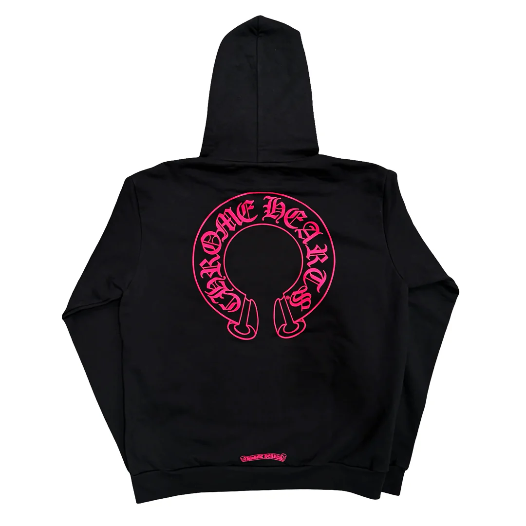 Chrome Hearts Floral Horseshoe Logo Zip Up Hoodie Black Pink - Image 2