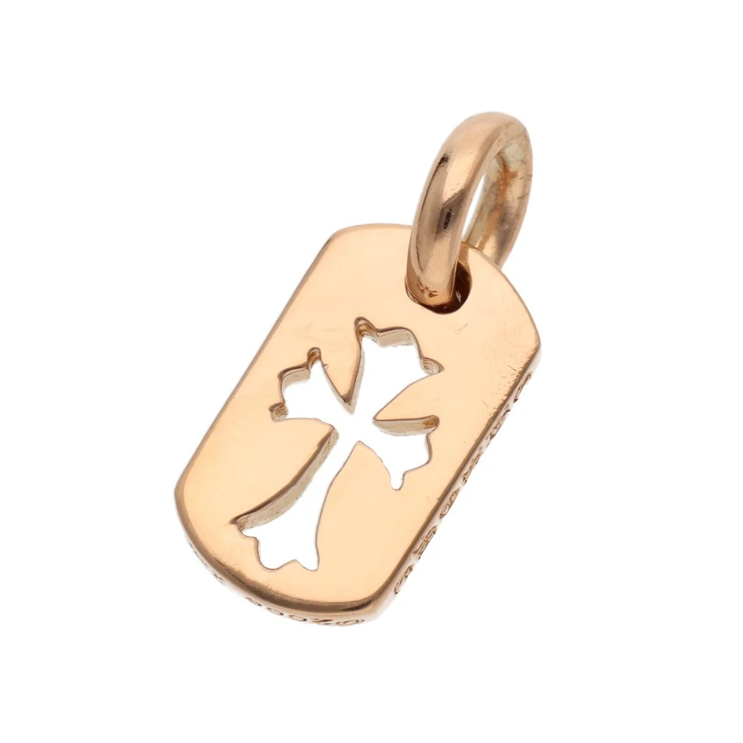 Chrome Hearts 22k Gold Mini Diamond Pavé Cross Dog Tag Pendant (Pendant Only) - Image 2