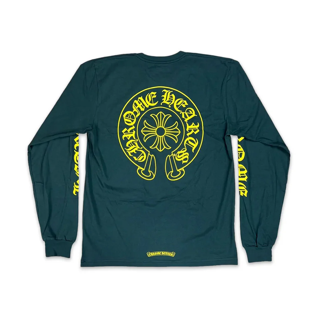 Chrome Hearts Horseshoe Long Sleeve T-Shirt Green/Yellow - Image 2