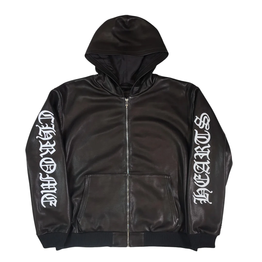 Chrome Hearts Leather Zip Up Hoodie Black