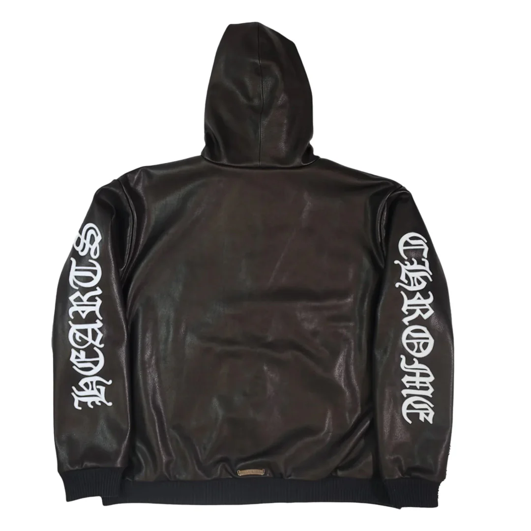Chrome Hearts Leather Zip Up Hoodie Black - Image 2
