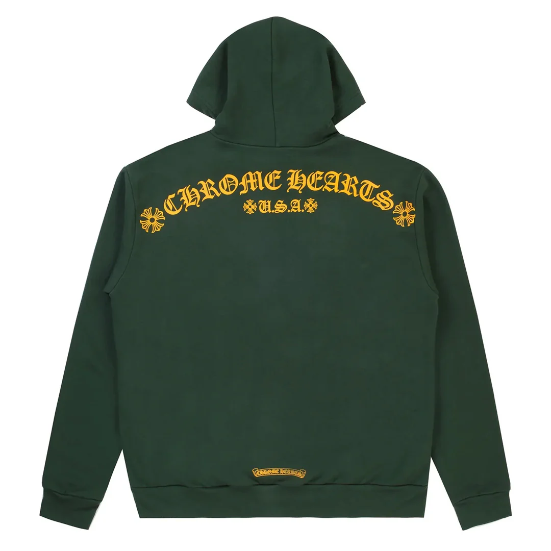 Chrome Hearts Military Green Orange Shoulder Logo Hoodie - Image 2