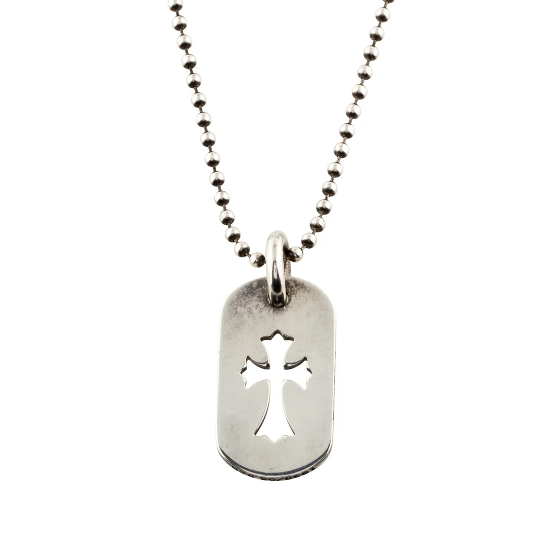 Chrome Hearts Mini Cutout Dog Tag with Cross (With Chain)