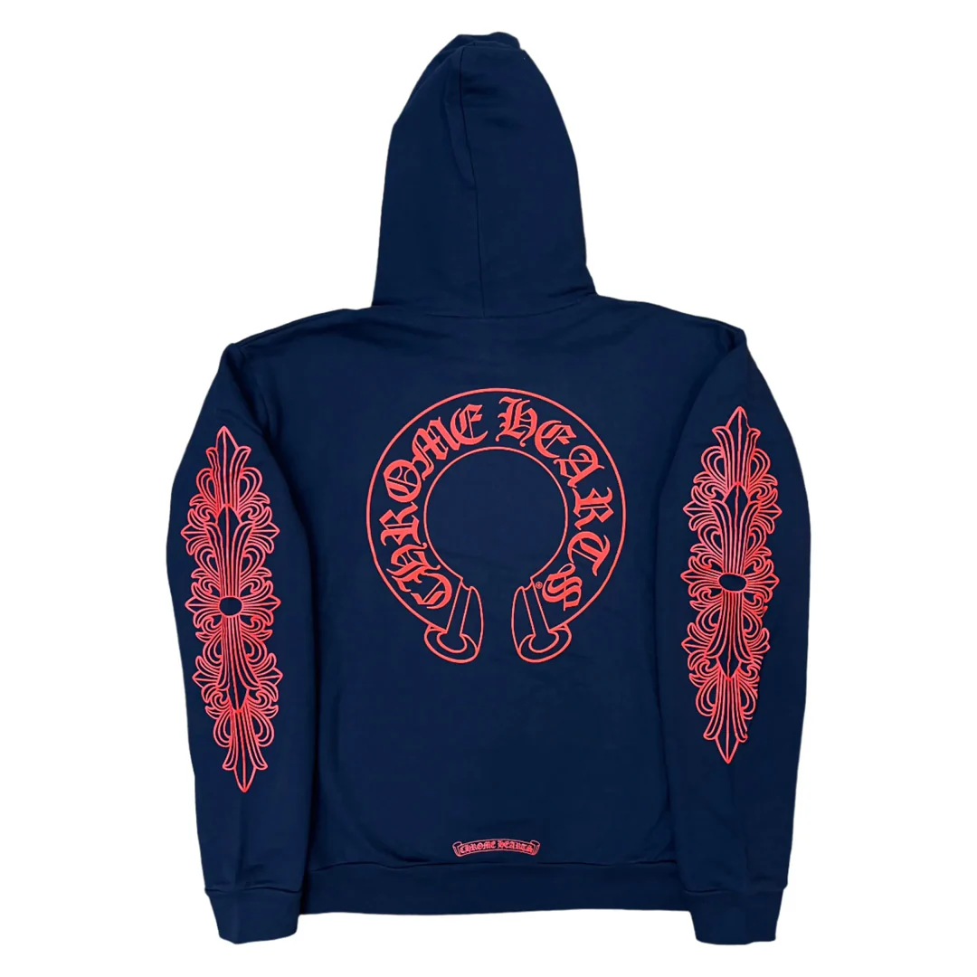 Chrome Hearts Navy Red Floral Hoodie - Image 2