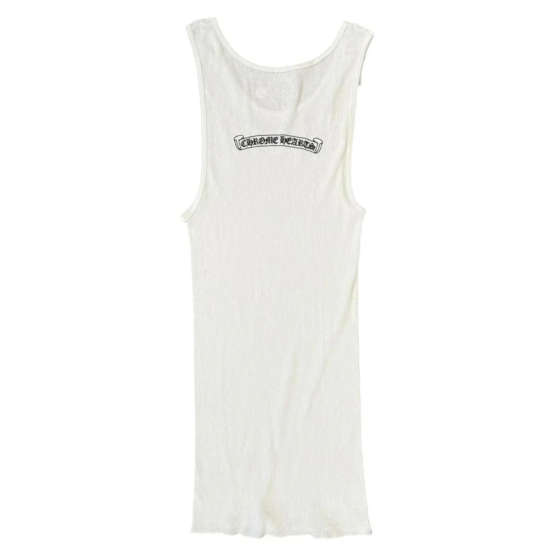Chrome Hearts Scroll Neck Logo Rib Tank White - Image 2