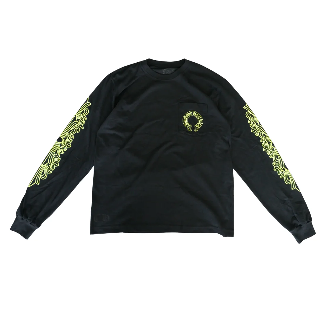 Chrome Hearts Neon Green Horseshoe Long Sleeve T-Shirt