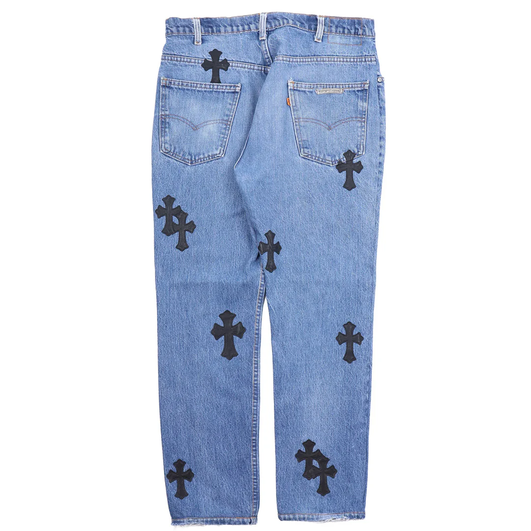 Chrome Hearts Levis Orange Tab 505 Light Wash Cross Patch Jeans - Image 2