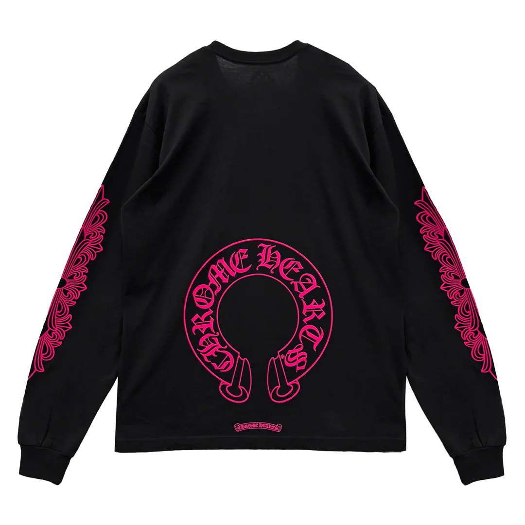 Chrome Hearts Pink Horseshoe Floral Long Sleeve T-Shirt Black