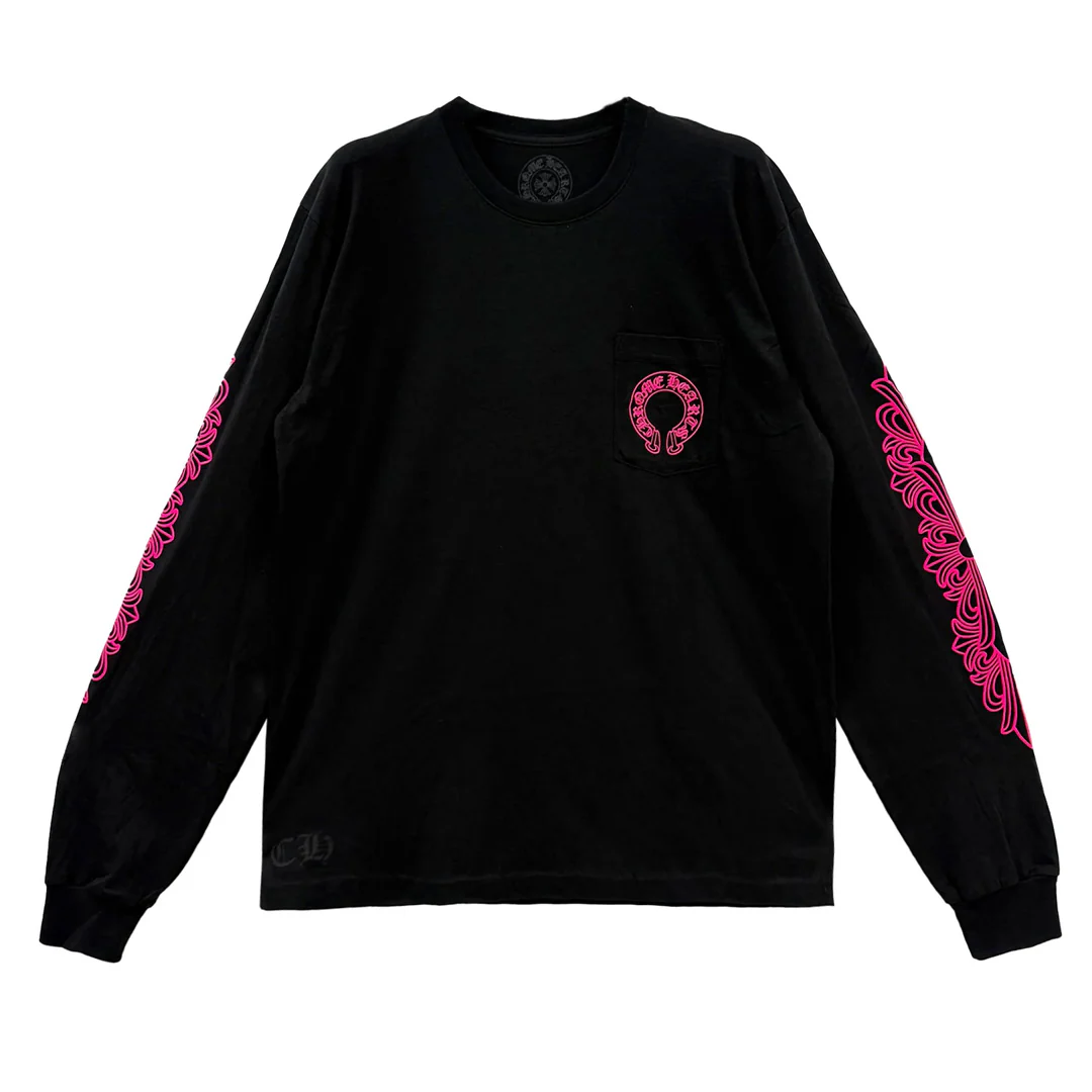 Chrome Hearts Pink Horseshoe Floral Long Sleeve T-Shirt Black - Image 2