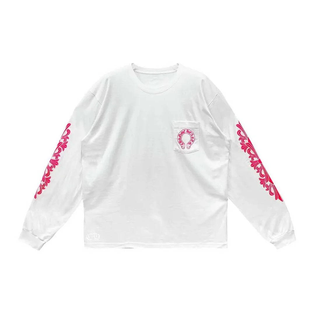 Chrome Hearts Pink Horseshoe Floral Long Sleeve T-Shirt White - Image 2