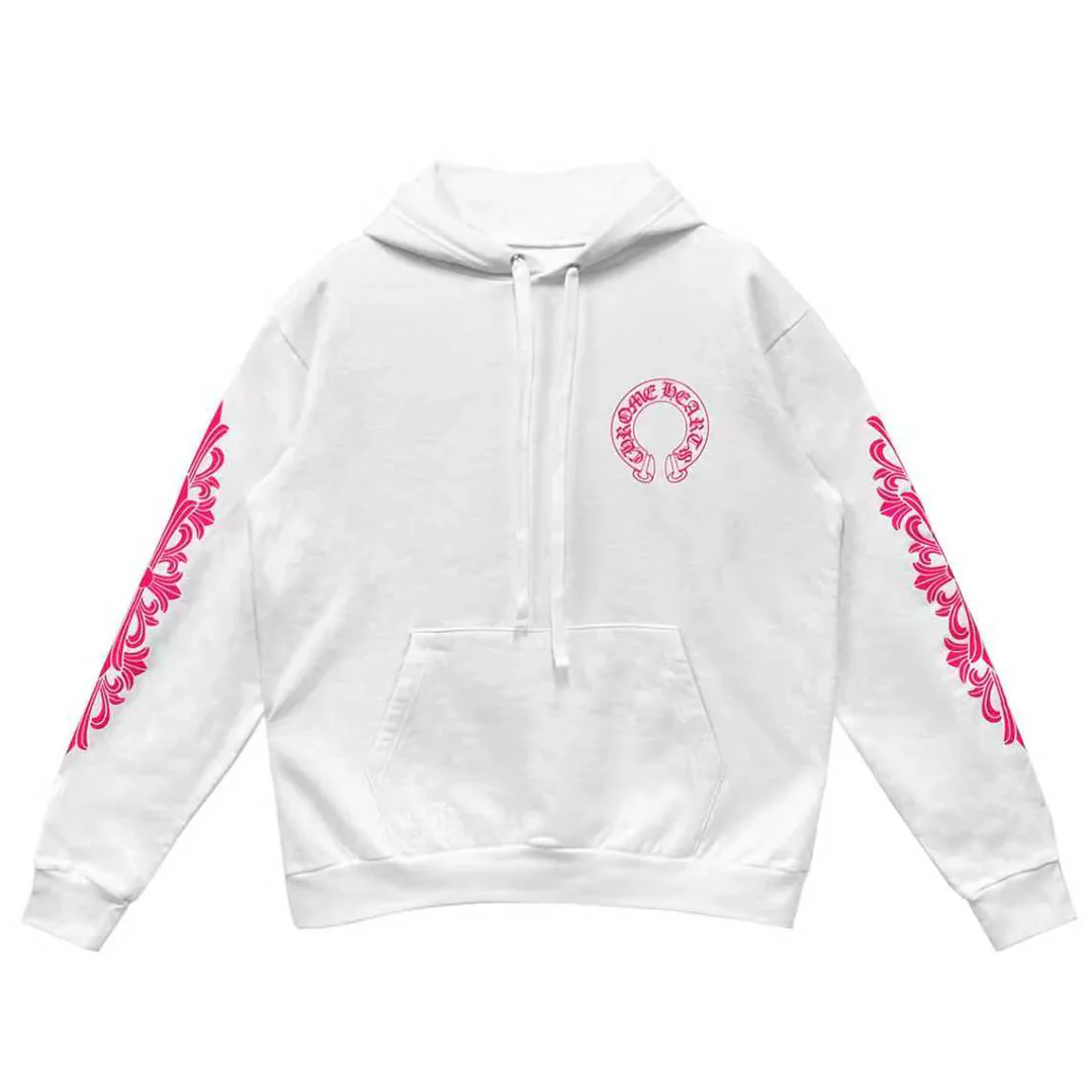Chrome Hearts Pink White Horseshoe Floral Sleeve Pullover Hoodie