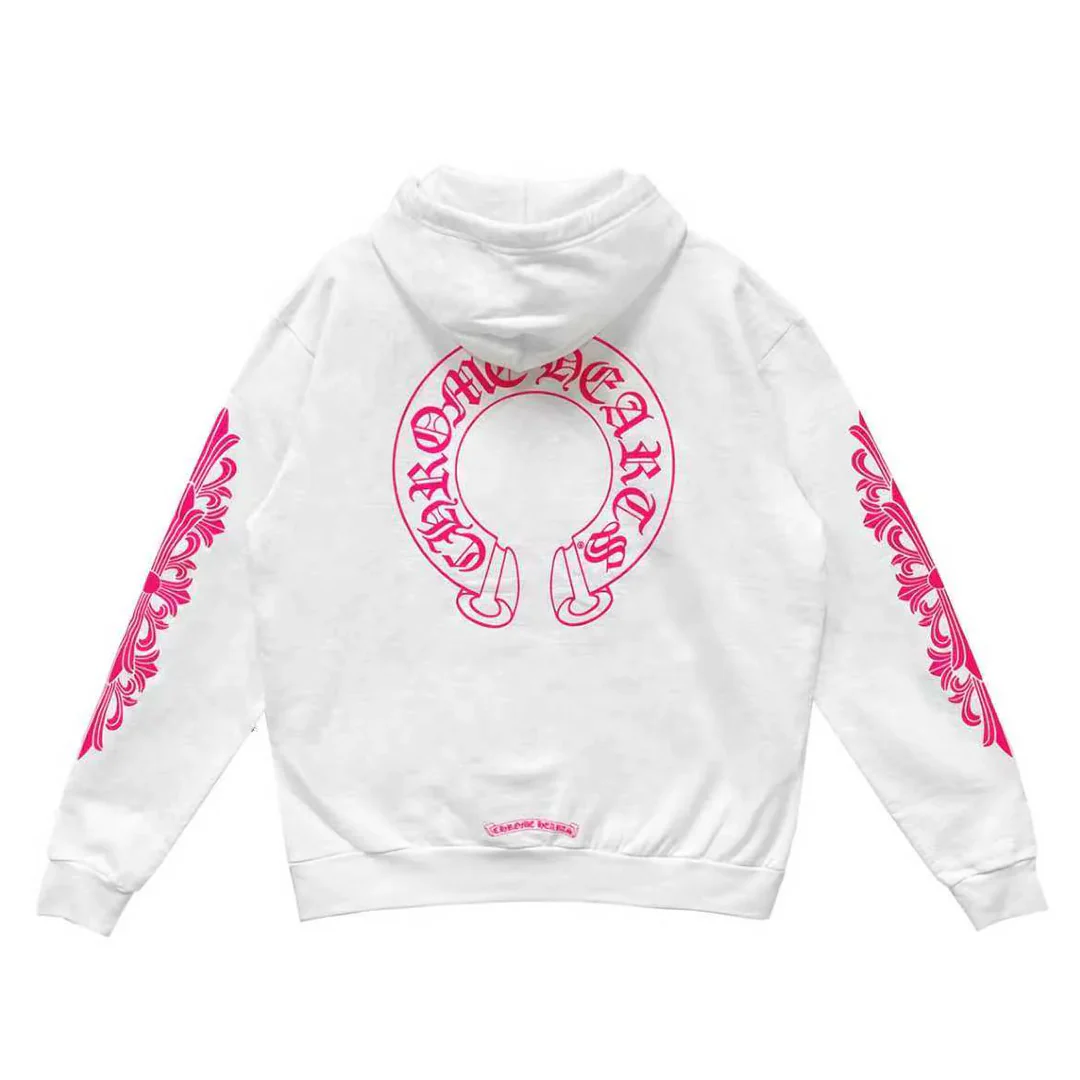 Chrome Hearts Pink White Horseshoe Floral Sleeve Pullover Hoodie - Image 2