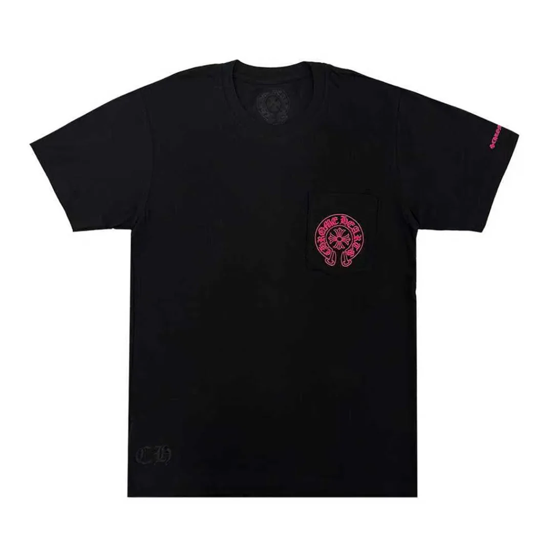 Chrome Hearts Pink Horseshoe Pocket T-Shirt Black - Image 2