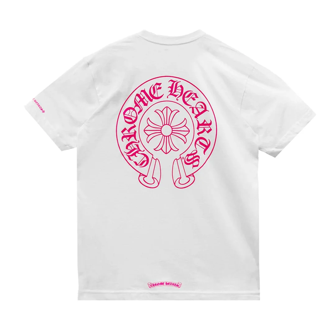 Chrome Hearts Pink Horseshoe Pocket T-Shirt White - Image 2