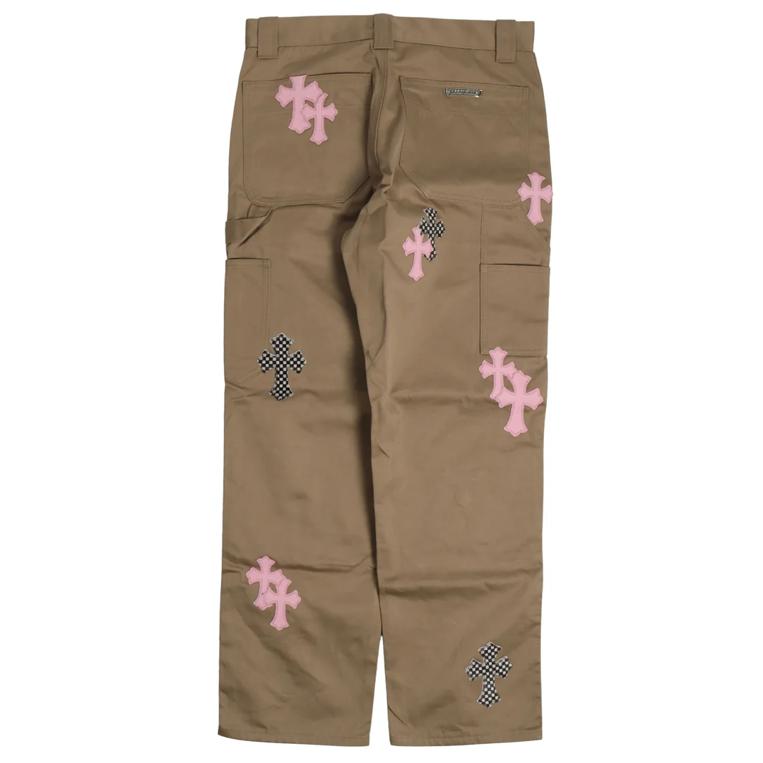 Chrome Hearts Pink Leather Cross Patch Carpenter Pants - Image 2