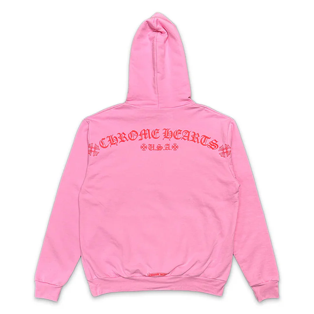 Chrome Hearts Pink Red T-Bar Hoodie - Image 2