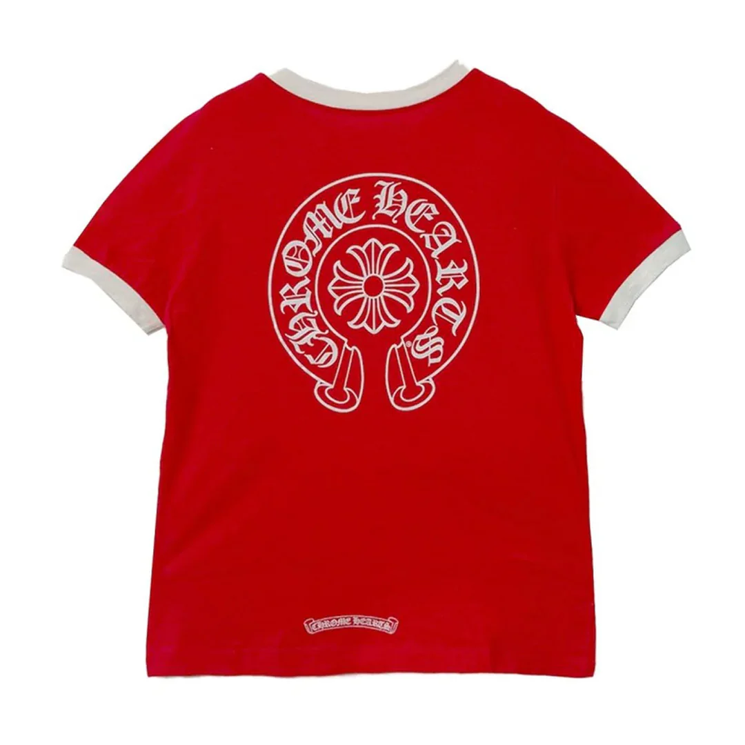 Chrome Hearts Red & White Horseshoe Logo T-Shirt (Womens) - Image 2