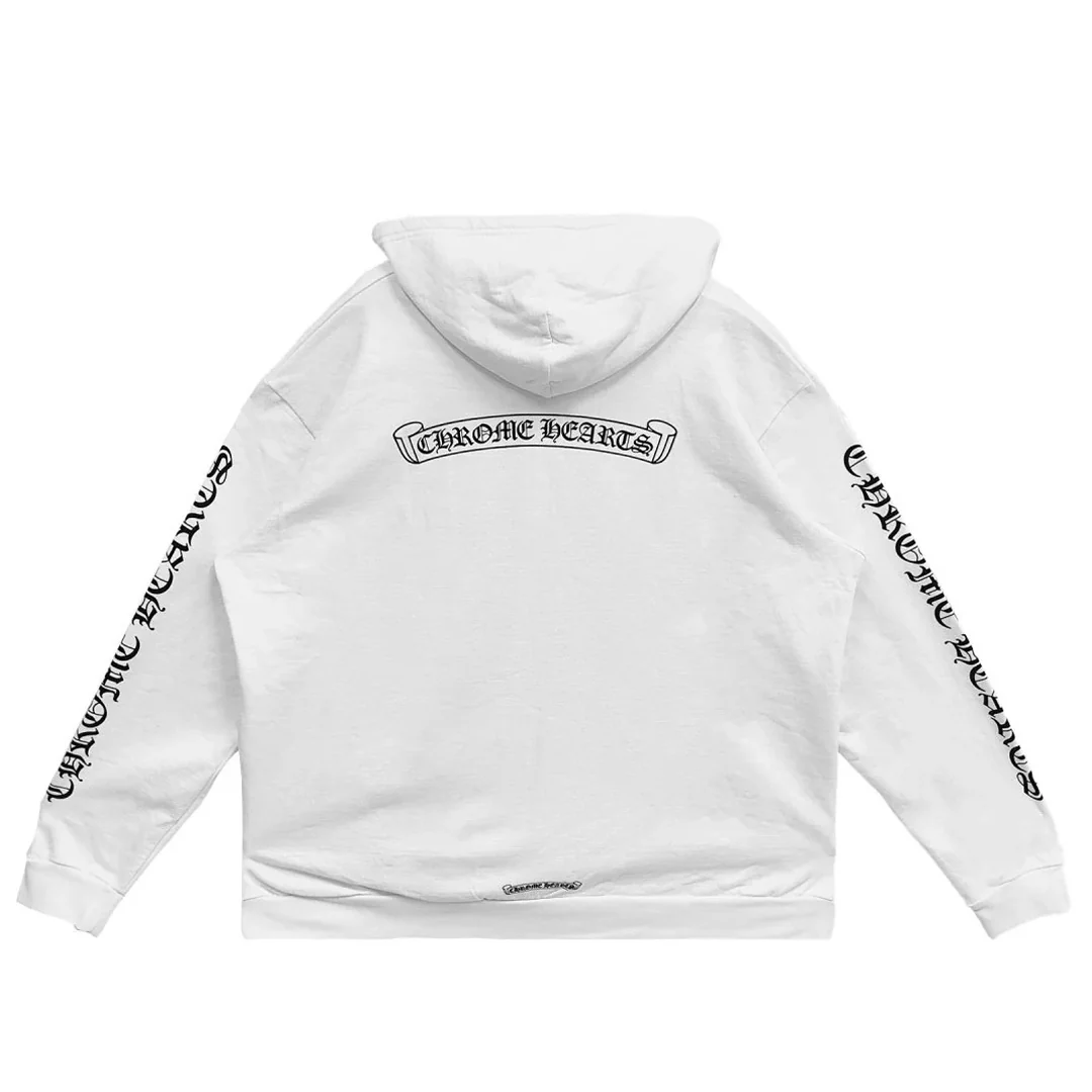 Chrome Hearts Scroll Logo Zip Up Hoodie White - Image 2