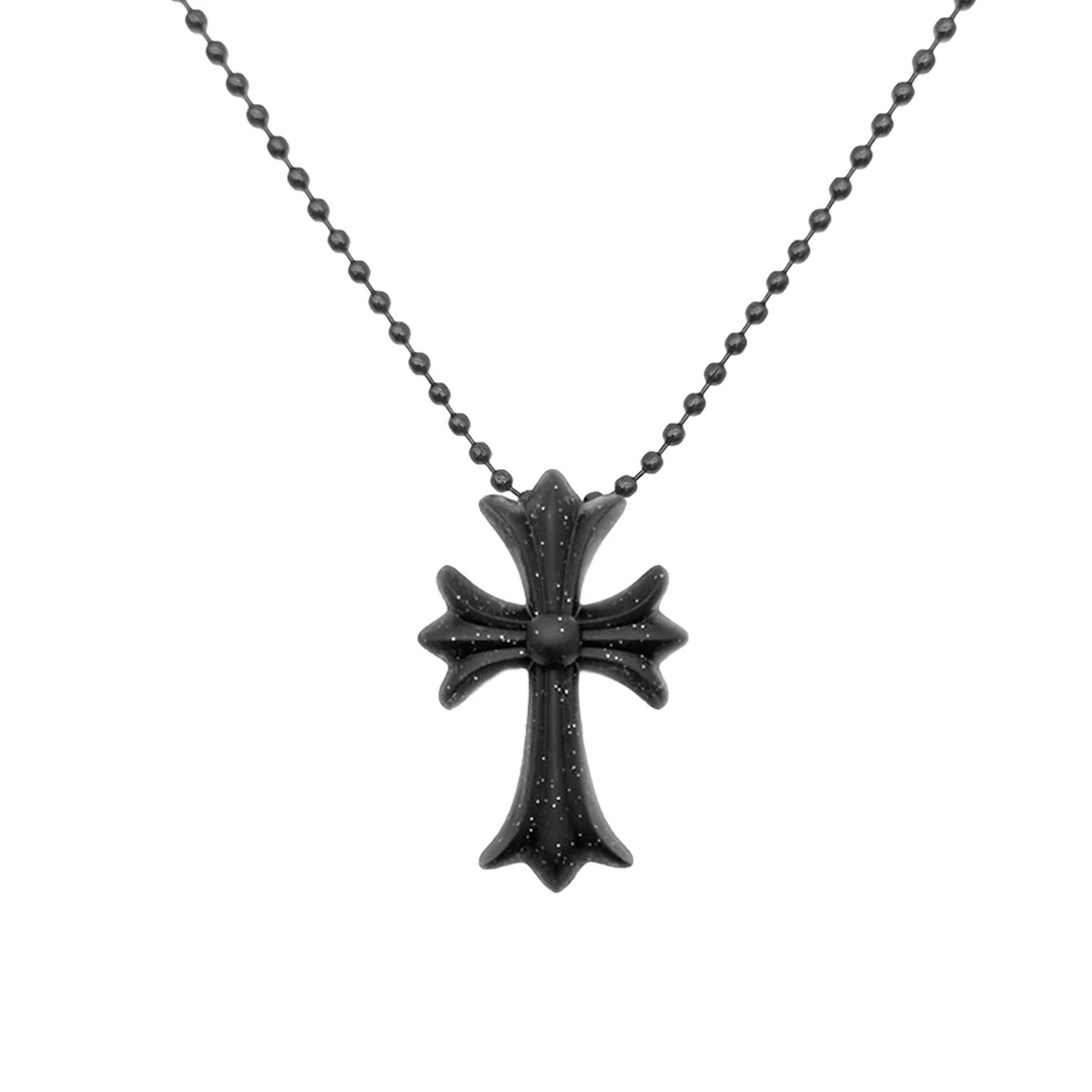 Chrome Hearts Silichrome Cross Necklace Black/Glitter