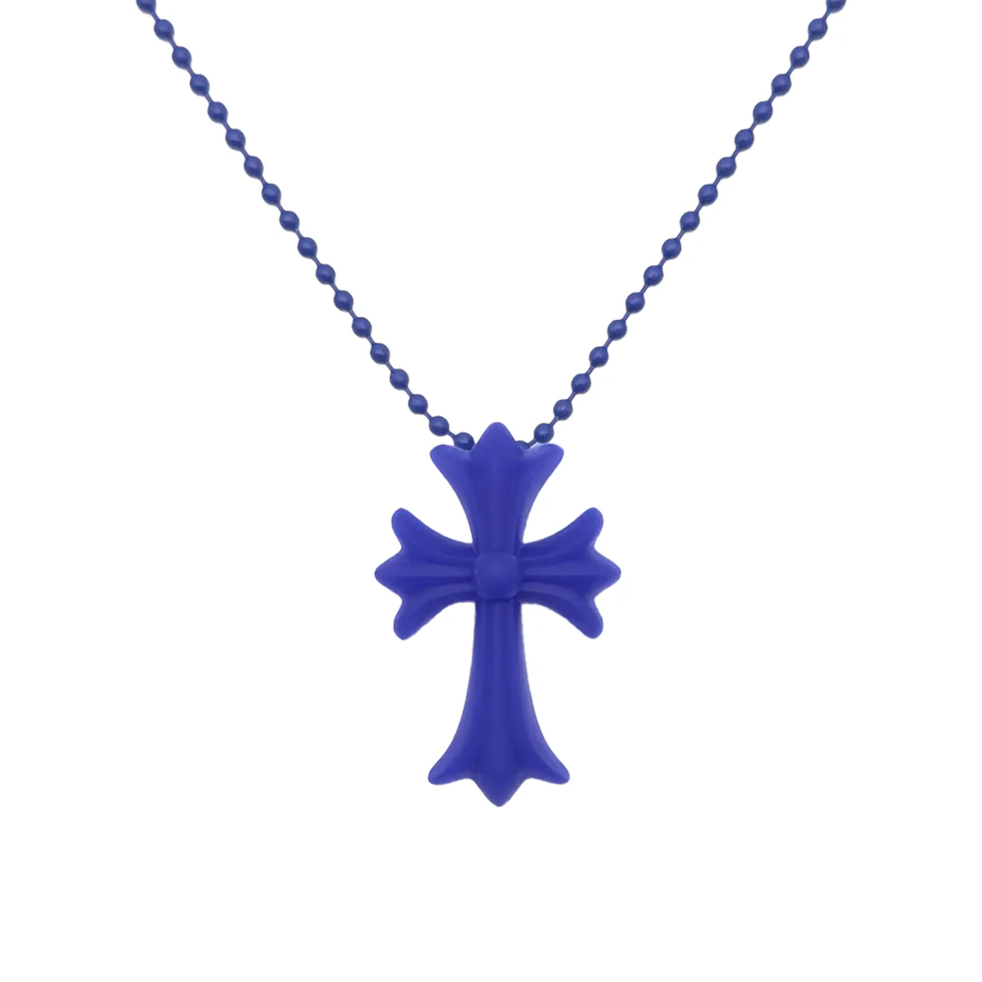 Chrome Hearts Silichrome Cross Necklace Blue