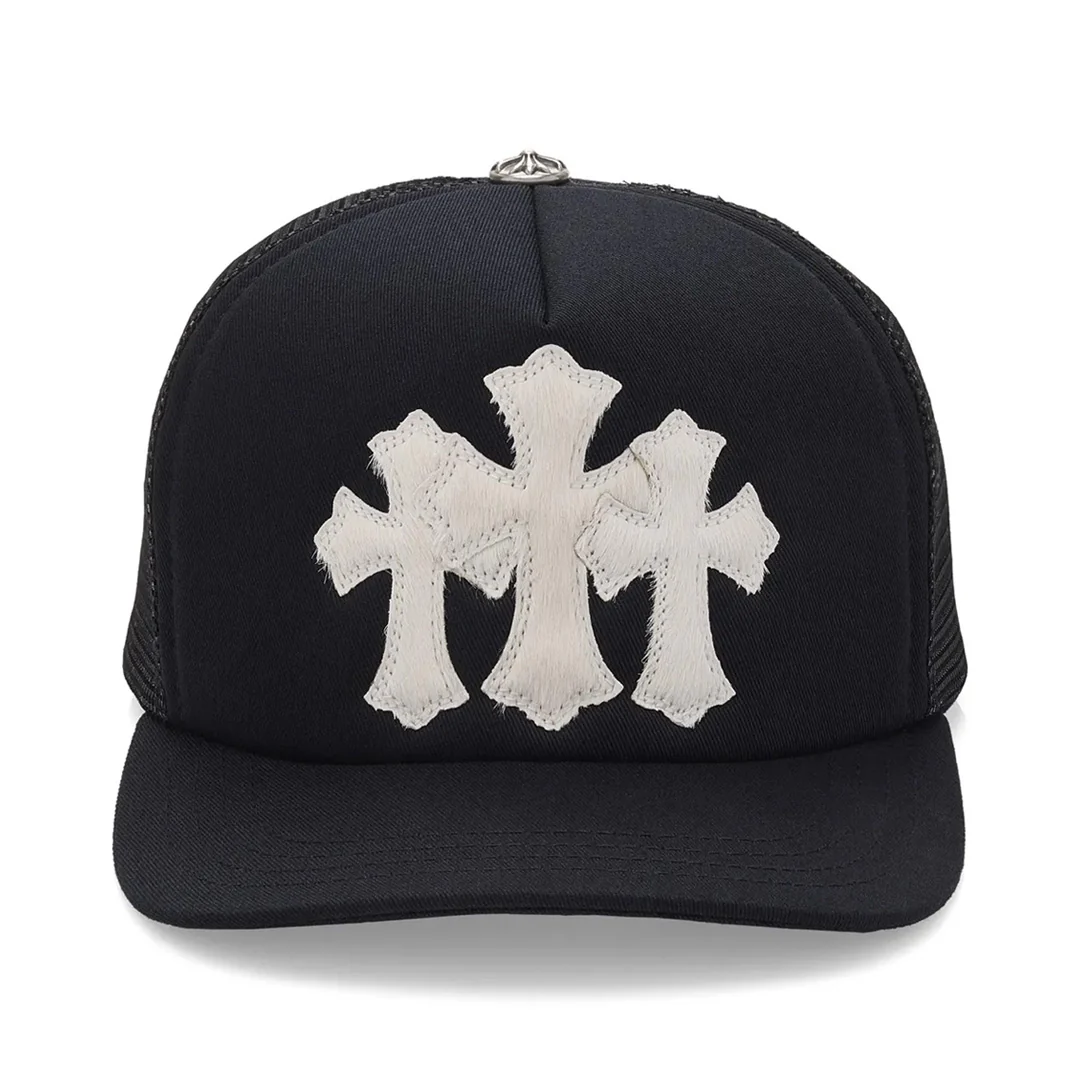 Chrome Hearts Triple Cross Patch Pony Hair White Trucker Hat