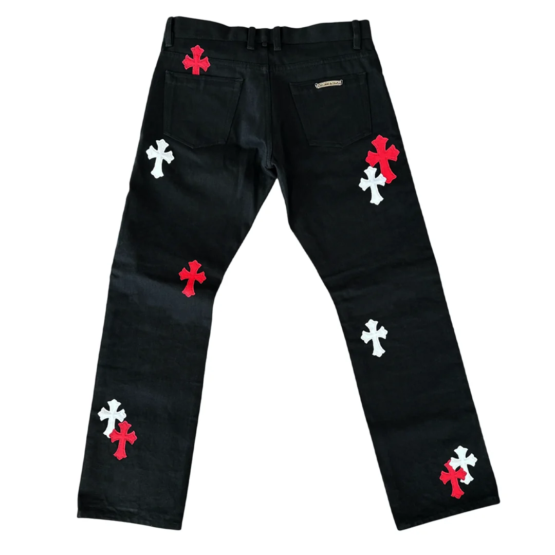Chrome Hearts White/Red Cross Patch Jeans - Image 2