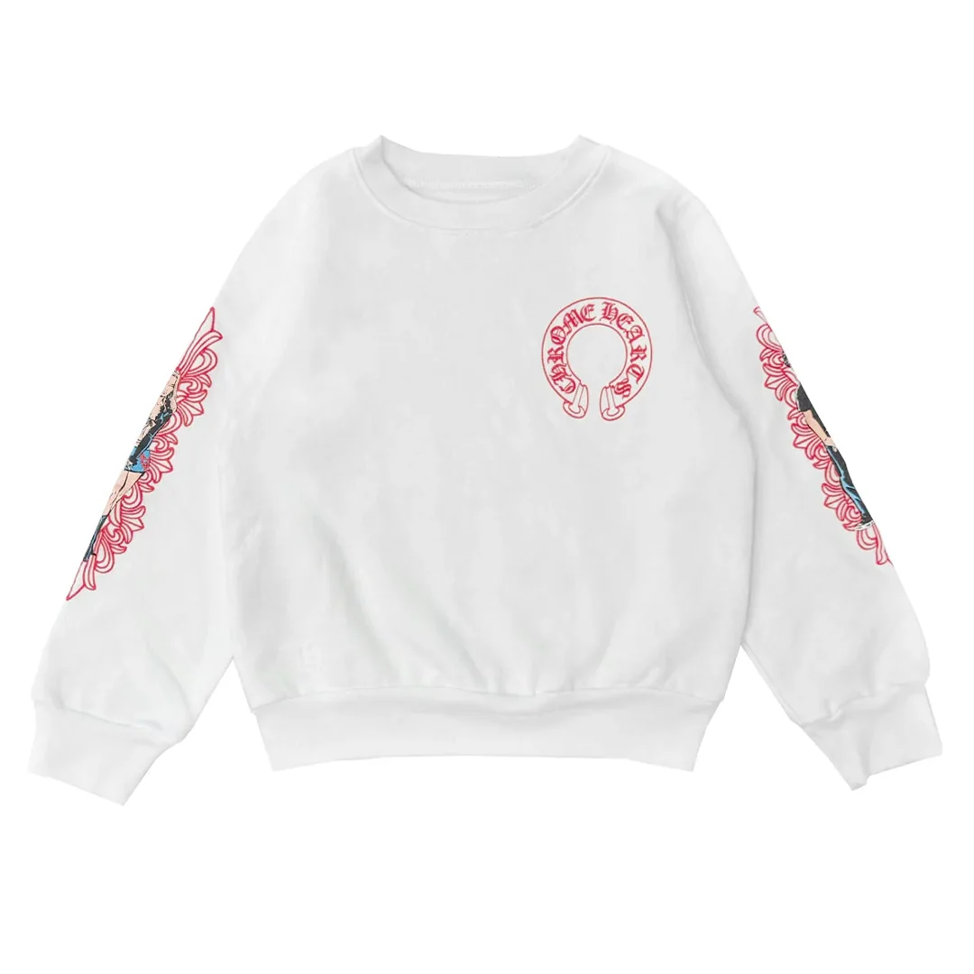 Chrome Hearts x Deadly Doll Horseshoe White Crewneck Sweatshirt (Kids)