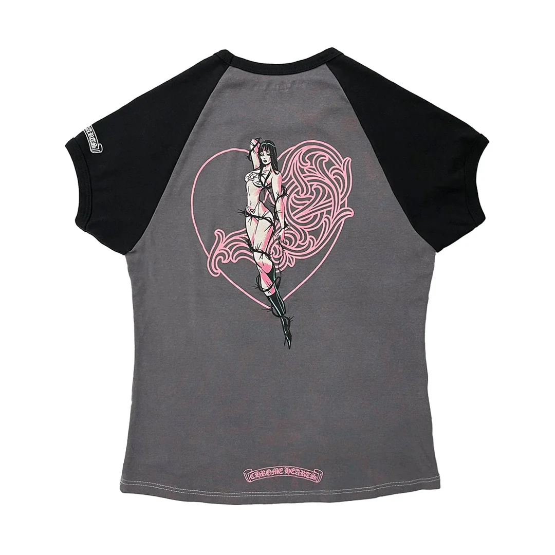 Deadly Doll Vine Heart Cropped Short Sleeve T-Shirt Grey (Womens) - Image 2