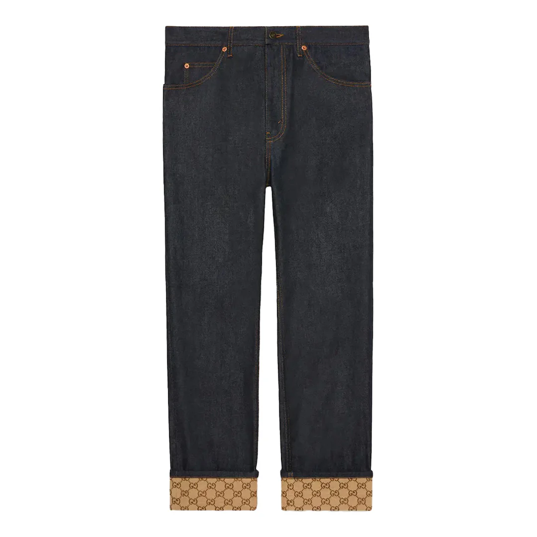 Gucci Denim Jeans w/ Monogram Print
