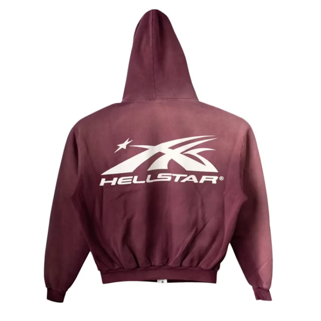 Hellstar Sports Zip Up Hoodie Burgundy - Image 2