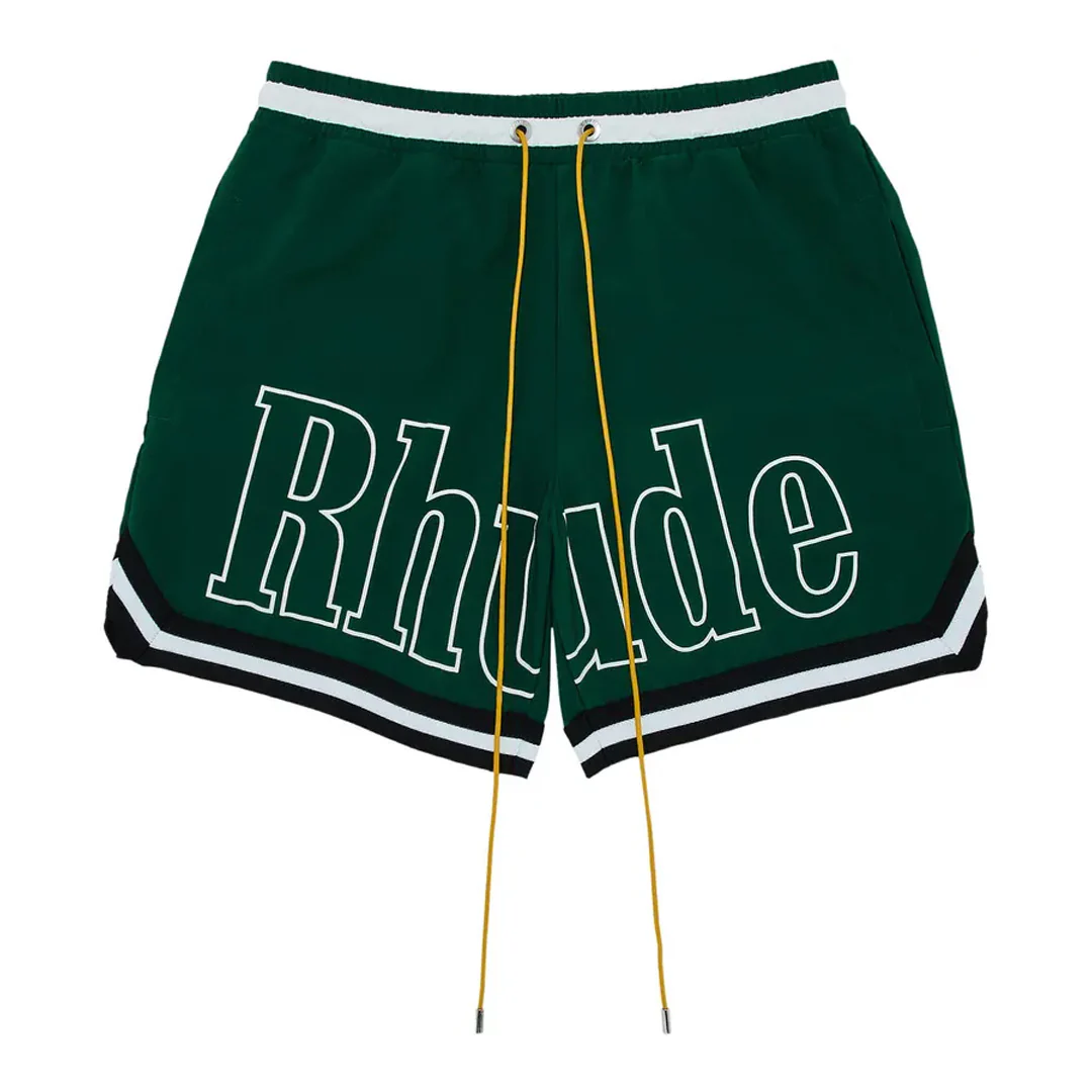 Rhude Logo Basketball Swim Shorts Forest Green