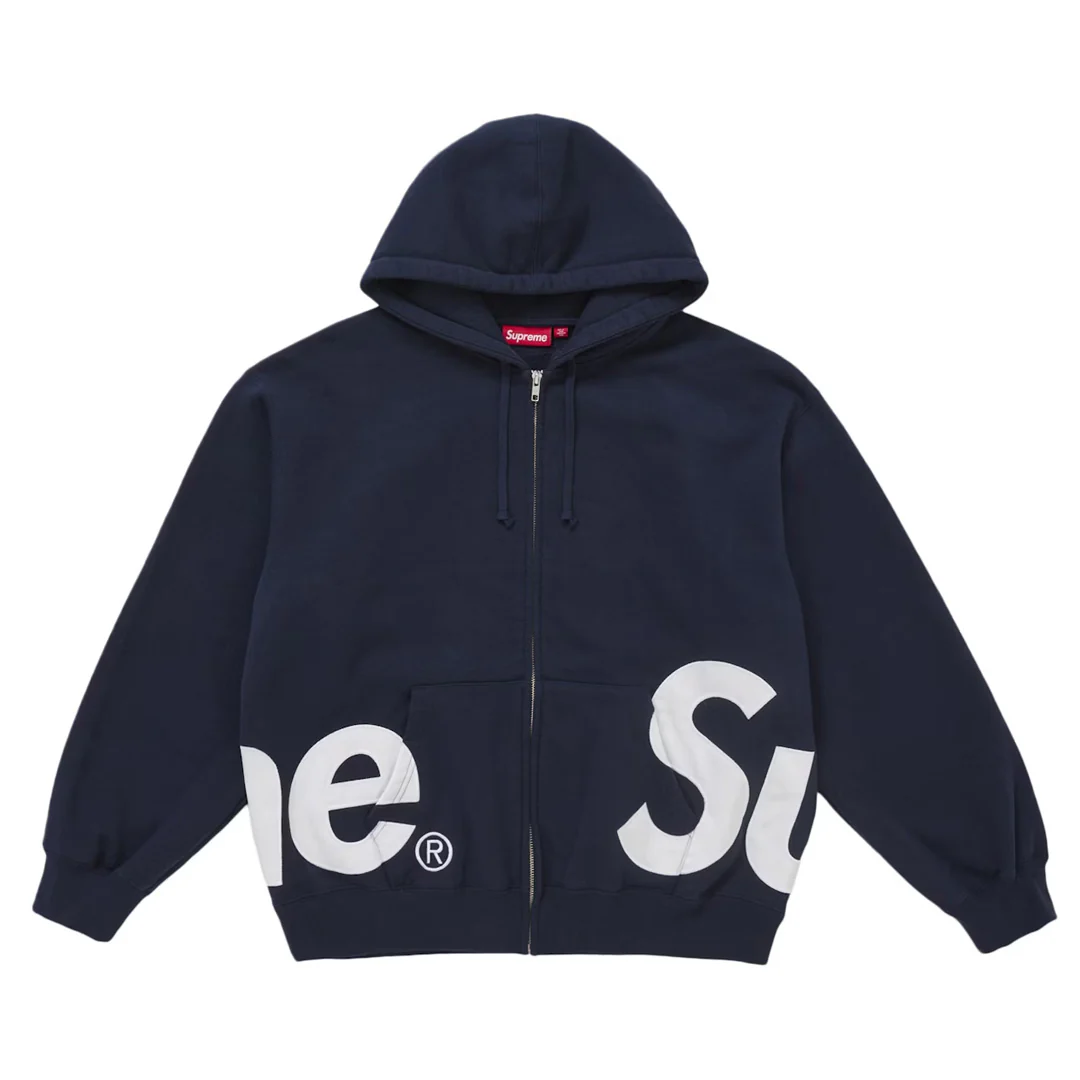 Supreme Big Logo Zip Up Hoodie Navy