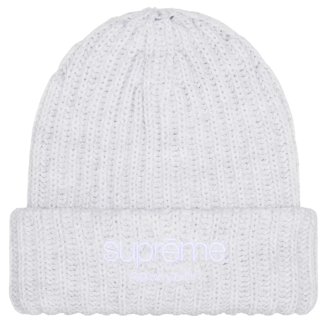 Supreme Classic Logo Chunky Ribbed Beanie Ash Grey