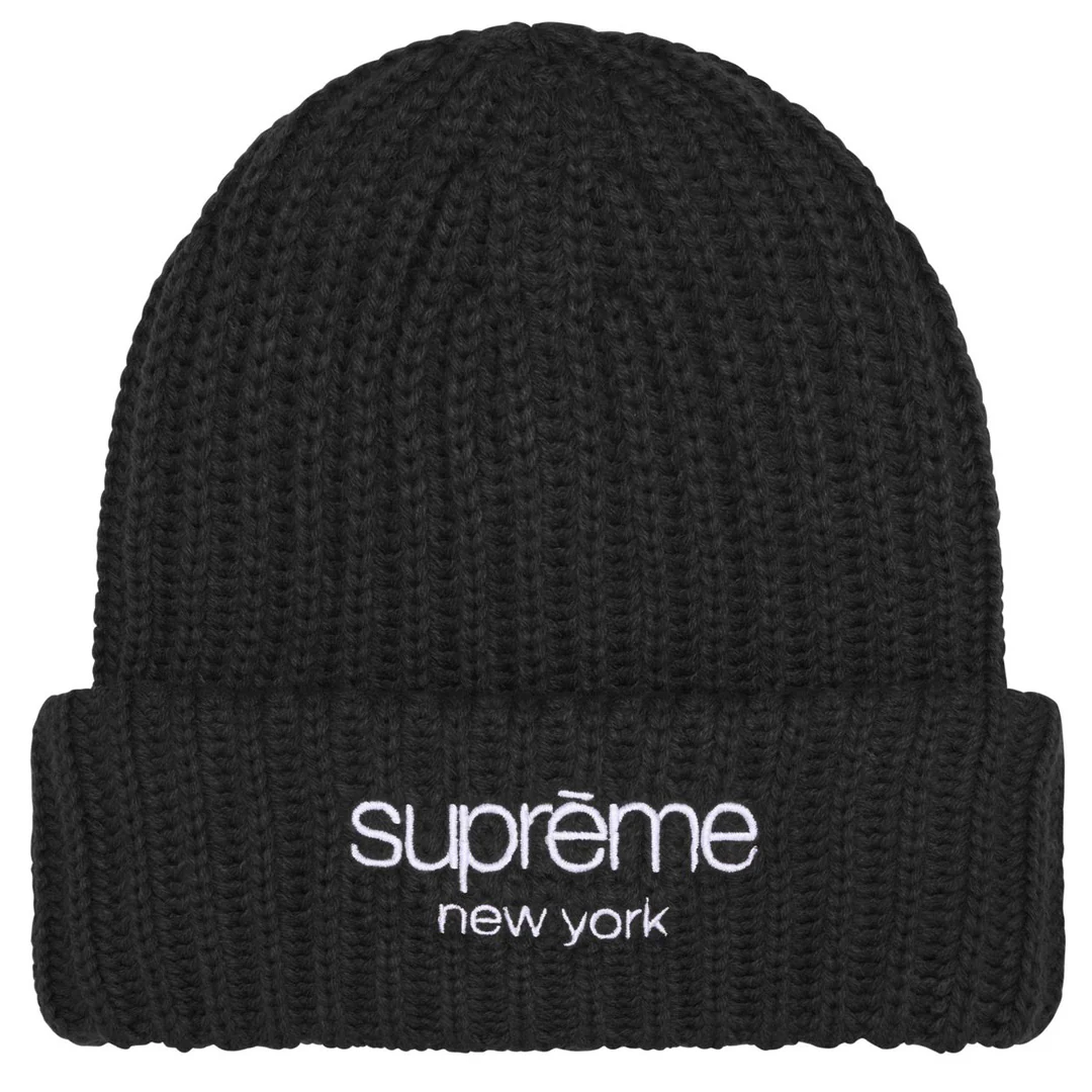 Supreme Classic Logo Chunky Ribbed Beanie Black