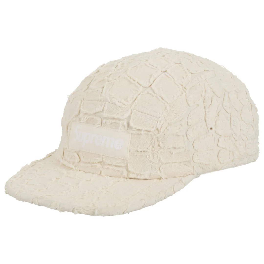Supreme Frayed Croc Denim Camp Cap Natural